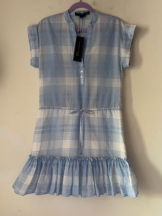 Veronica Beard Dresses & Skirts - NWT Veronica Beard Hanne Sky White Mini Plaid Shirt Dress Size Small